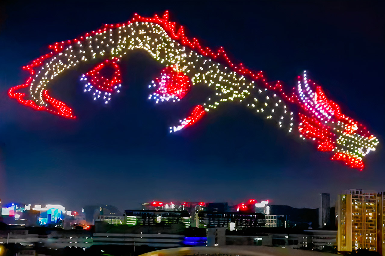 Drones jaarwisseling tijdens lichtshows drone china knallend ingeluid traditioneel lucht shanghai